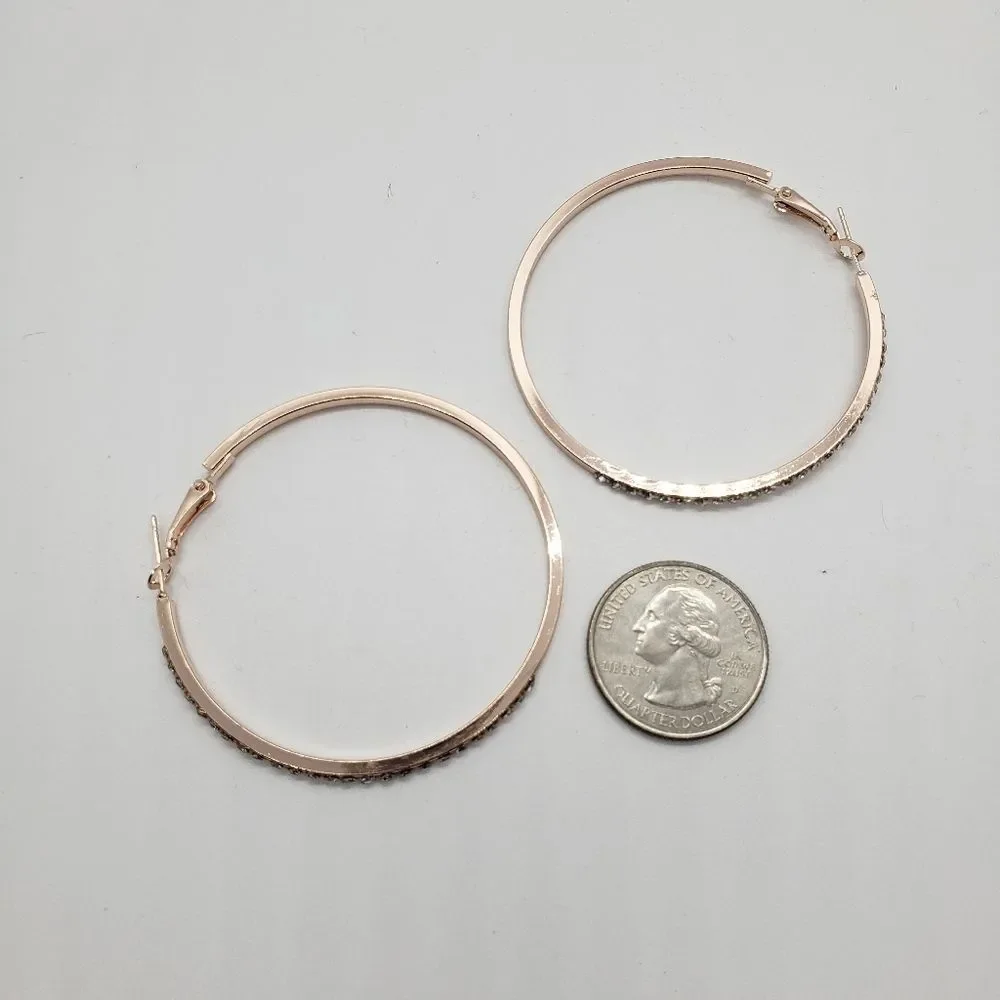SEE NEW LISTING Rose Gold Tone Rhinestone-encrusted Hoop Earrings - Picture 5 of 12